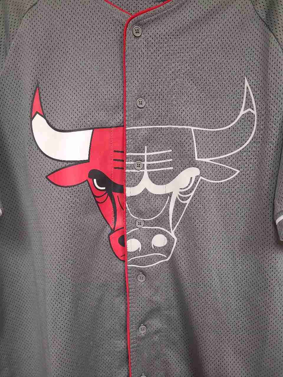 Chicago Bulls NBA Basketball Mesh Baseball Jersey Button Up Shirt Sz L