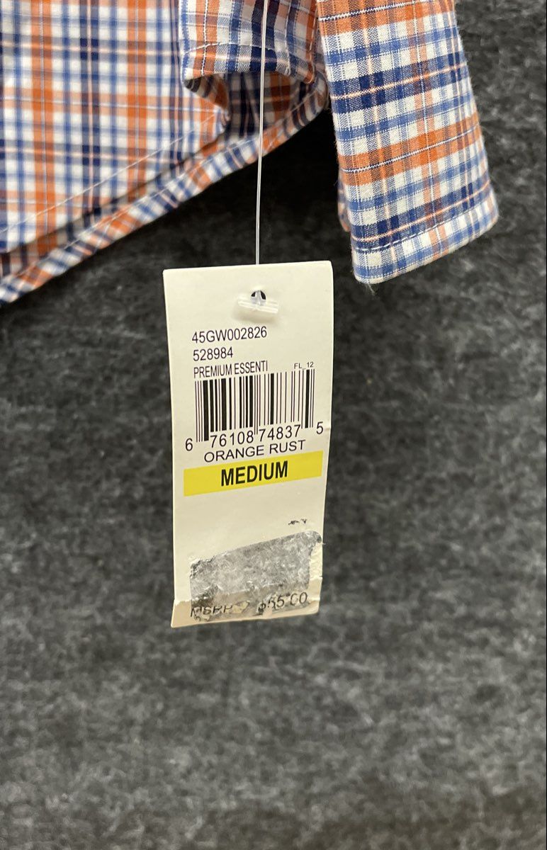 Izod Men's Long Sleeve Button Up Shirt Orange Rust Plaid Natural Stretch NWT M