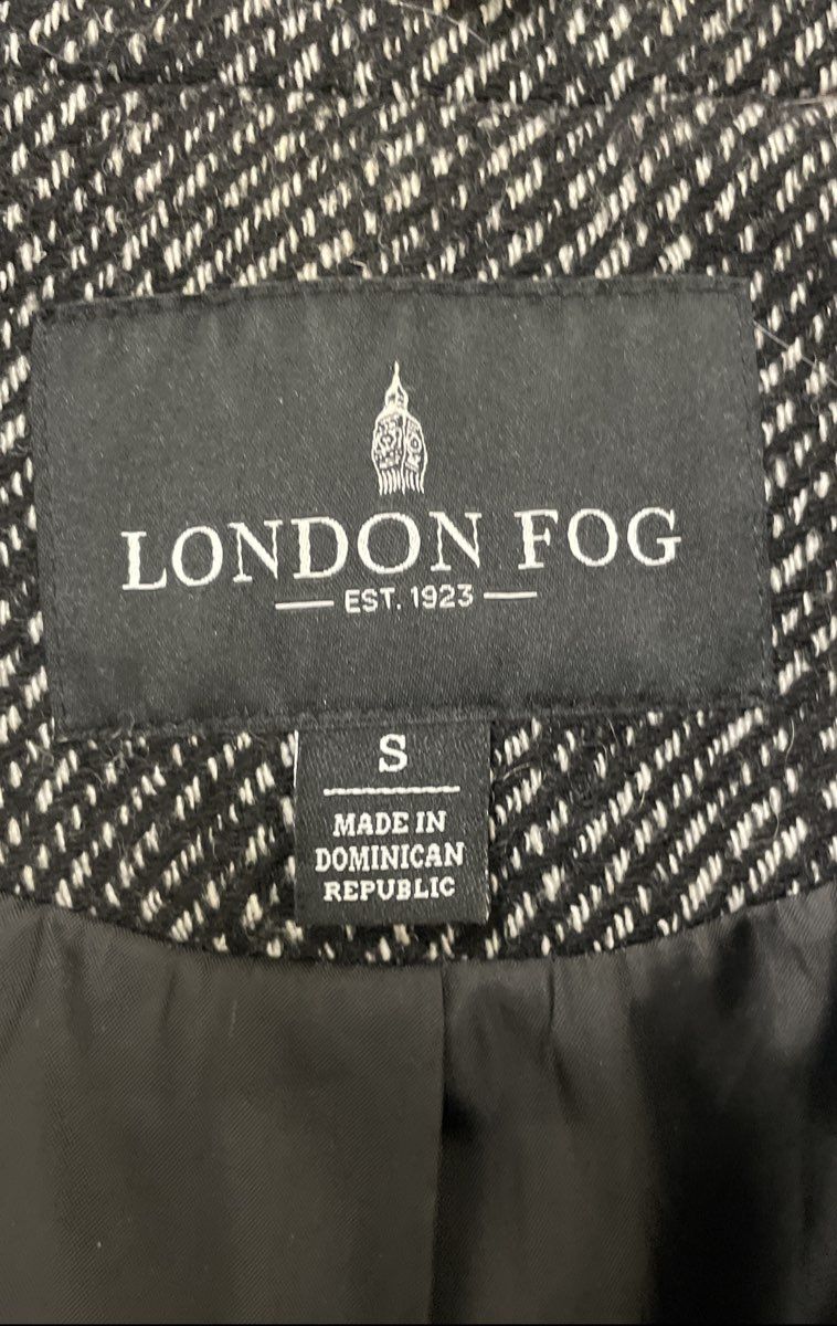 London Fog Women's Black White Tweed Wool Blend Double Breasted Peacoat Sz S