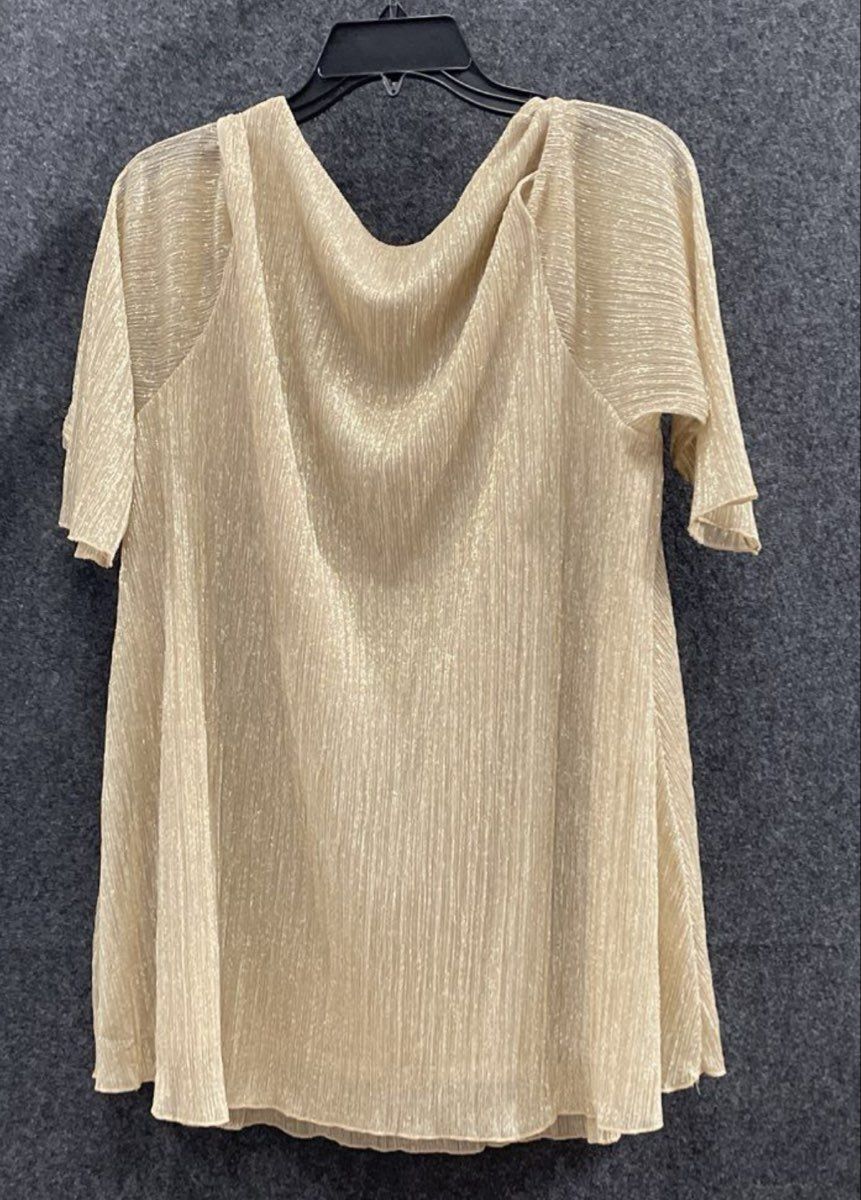 Catherines Women's Gold Metallic Shimmer Pleated Flutter Sleeve Shirt Sz 0X NWT