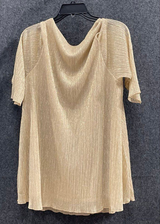 Catherines Women's Gold Metallic Shimmer Pleated Flutter Sleeve Shirt Sz 0X NWT