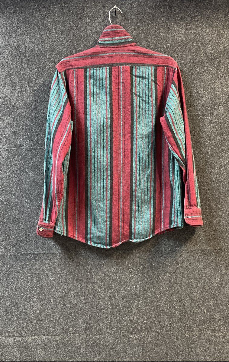 Vintage 90s Private Property Striped Cotton Flannel Shirt Made in USA Sz M