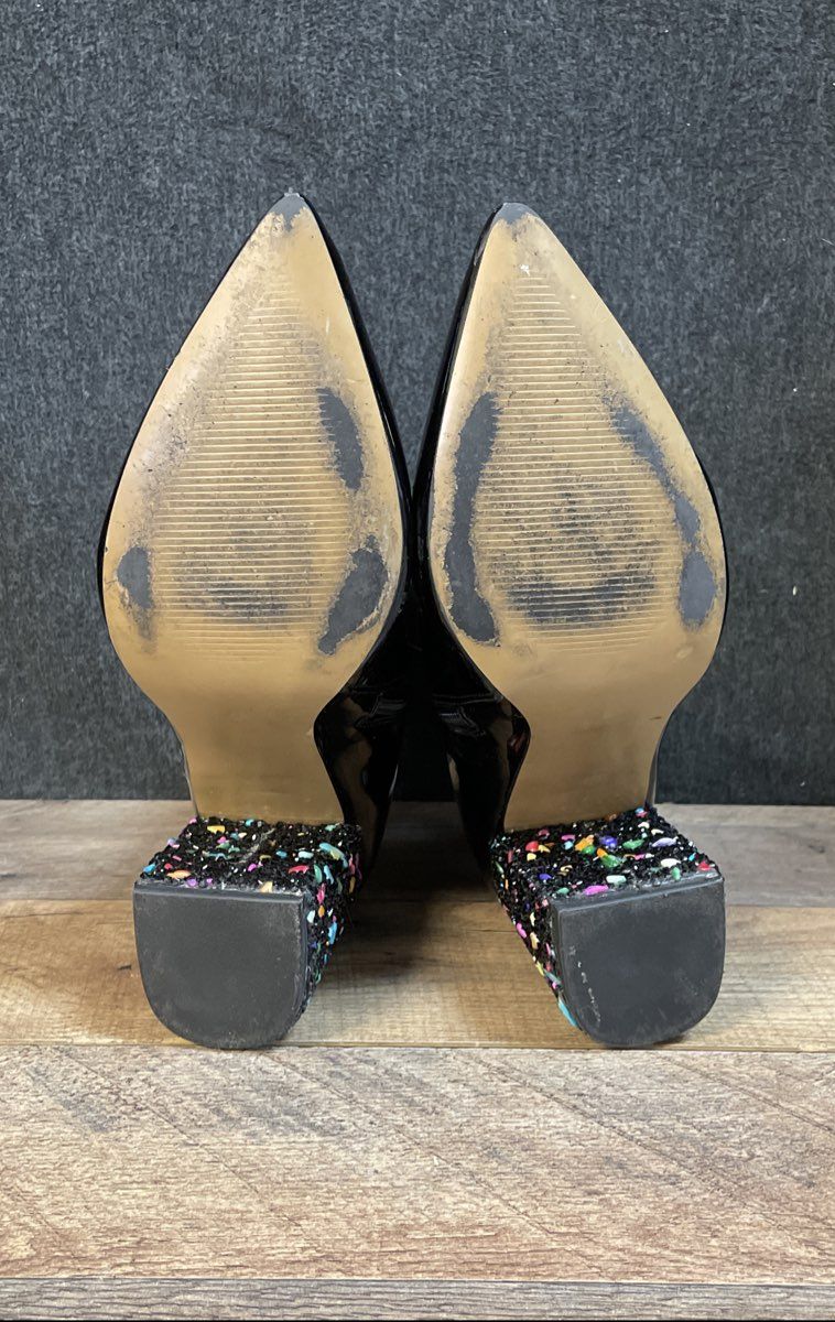 Betsey Johnson Kassie Black Multi Glitter Block Heel Ankle Boots Size 9M