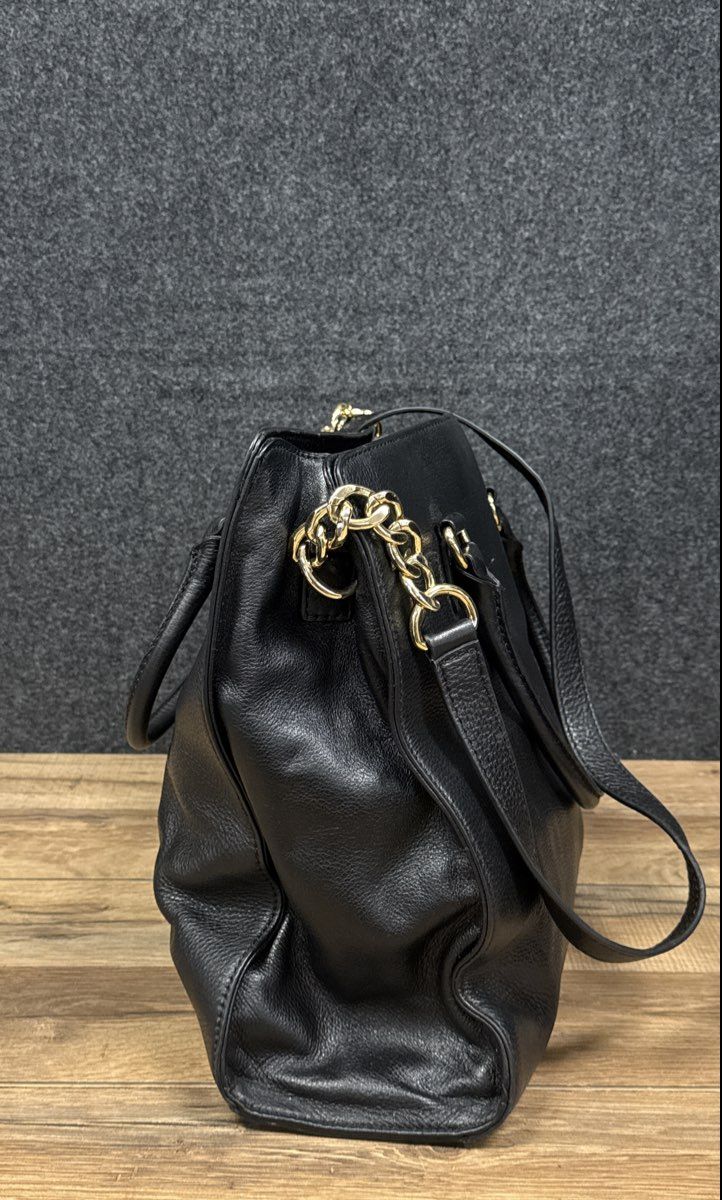 Michael Kors Black Pebbled Leather Hamilton Satchel Tote Bag Gold Hardware