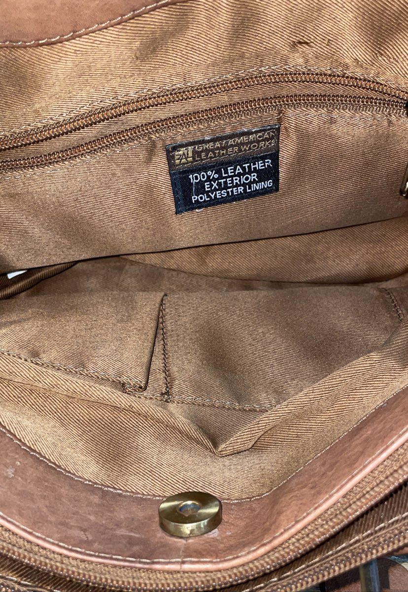 Vintage Great American Leather Works Tan Leather Satchel Bag Brass Hardware