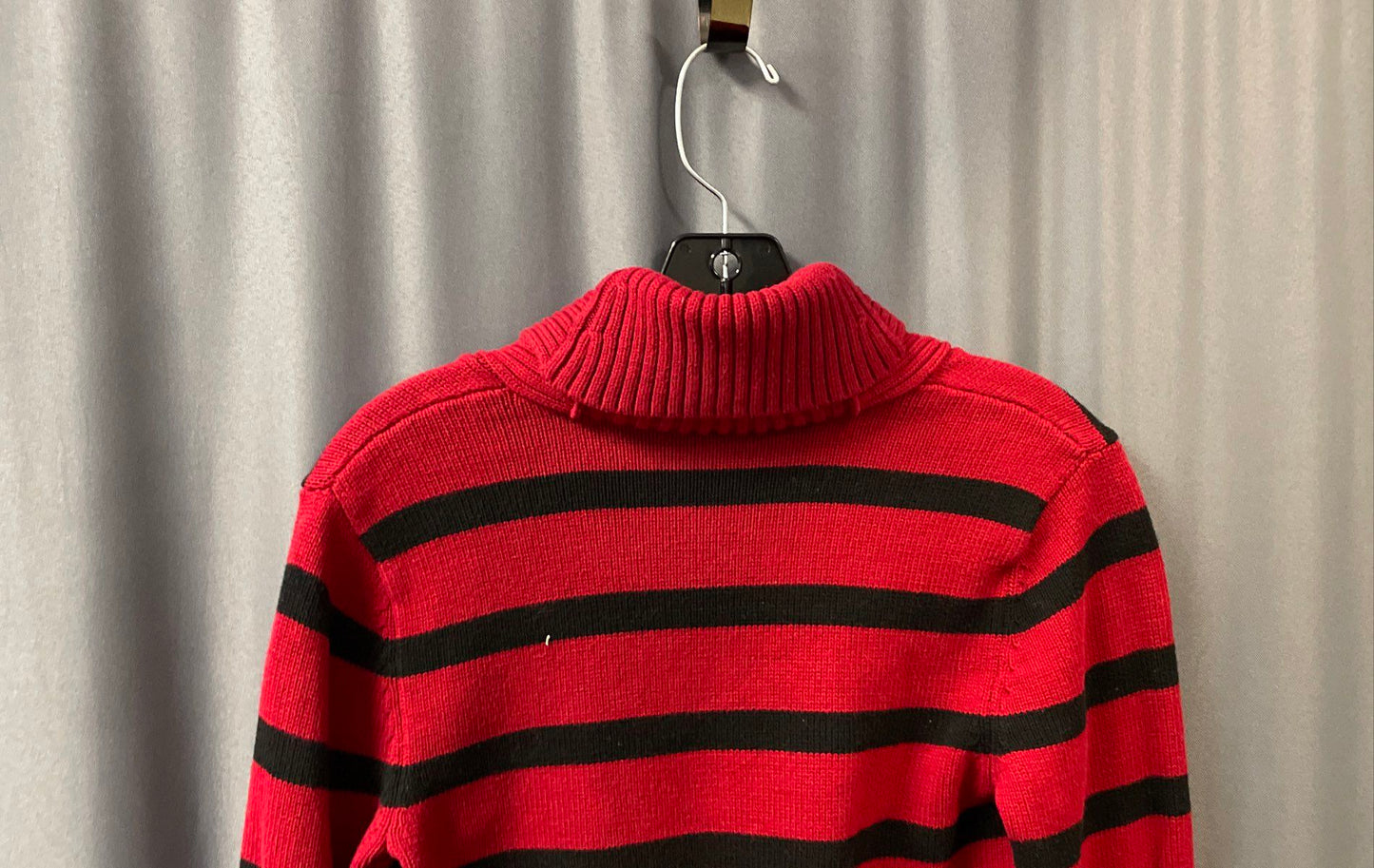Lauren Ralph Lauren Women's Red Black Striped Shawl Collar Toggle Sweater Sz XS