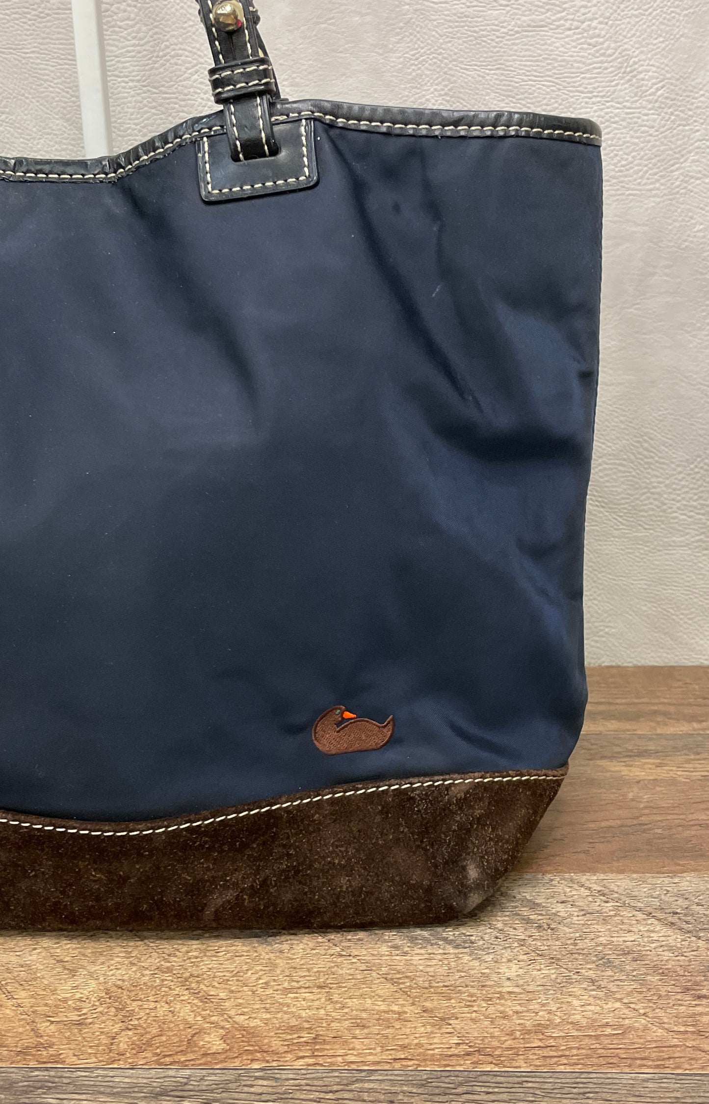Dooney & Bourke Blue Nylon Brown Suede Tote Bag Gold Hardware