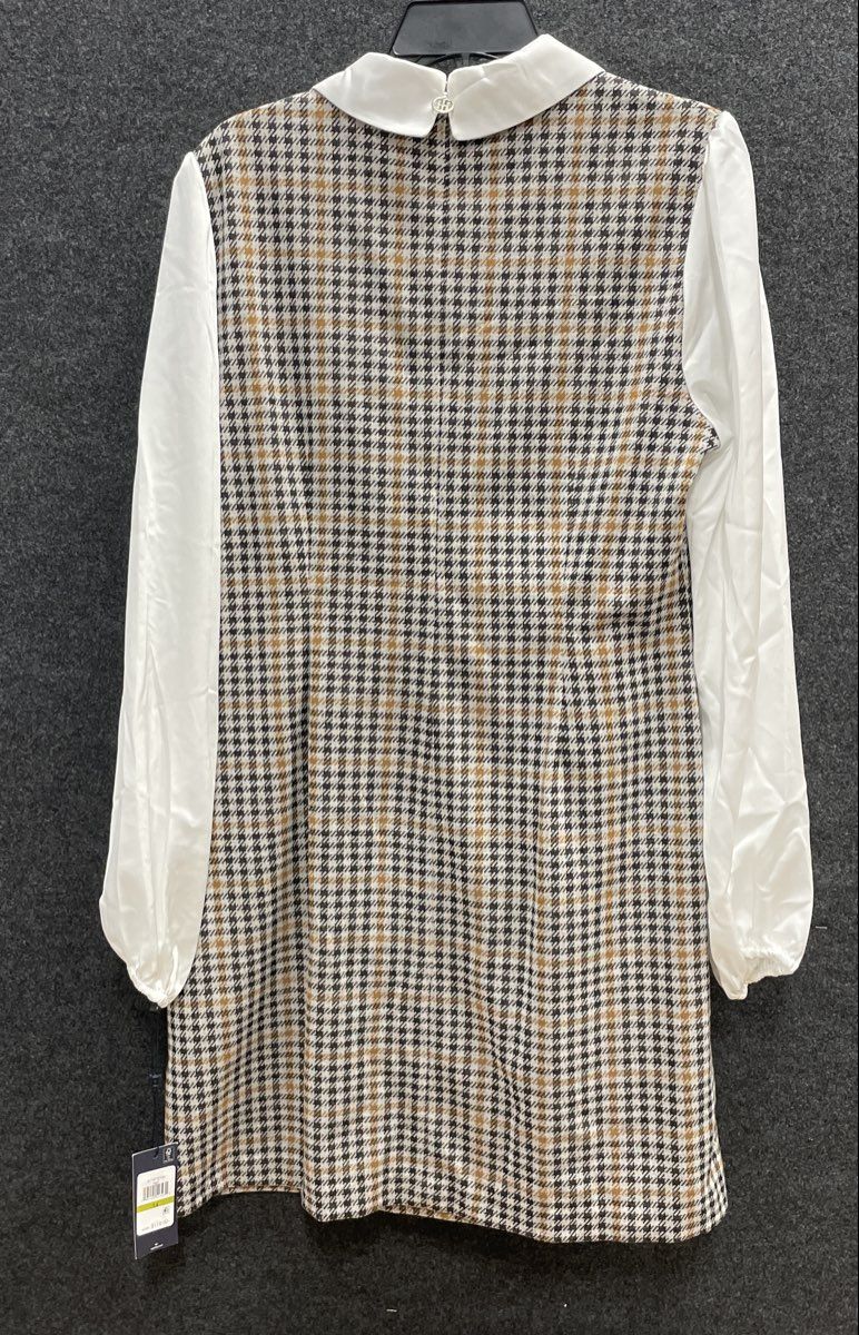 Tommy Hilfiger Women's Houndstooth Peter Pan Collar Contrast Sleeve Dress NWT 14