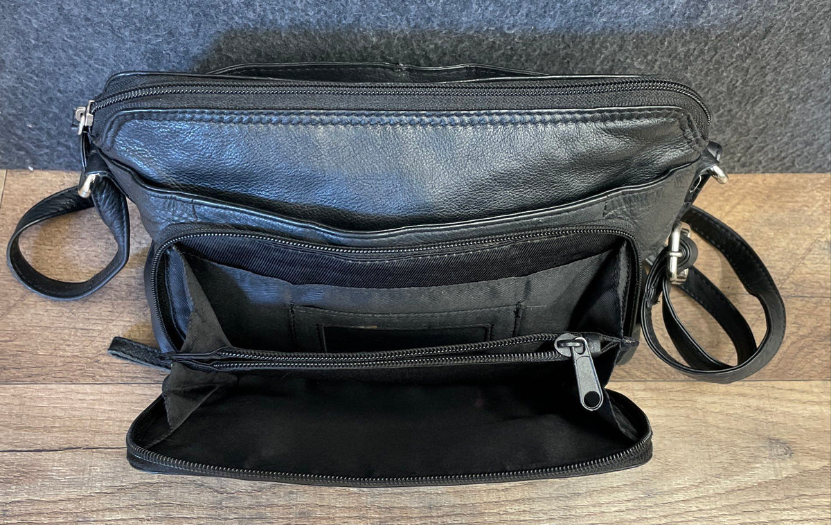 Great American Leather Works Black Leather Multi-Compartment Crossbody Bag