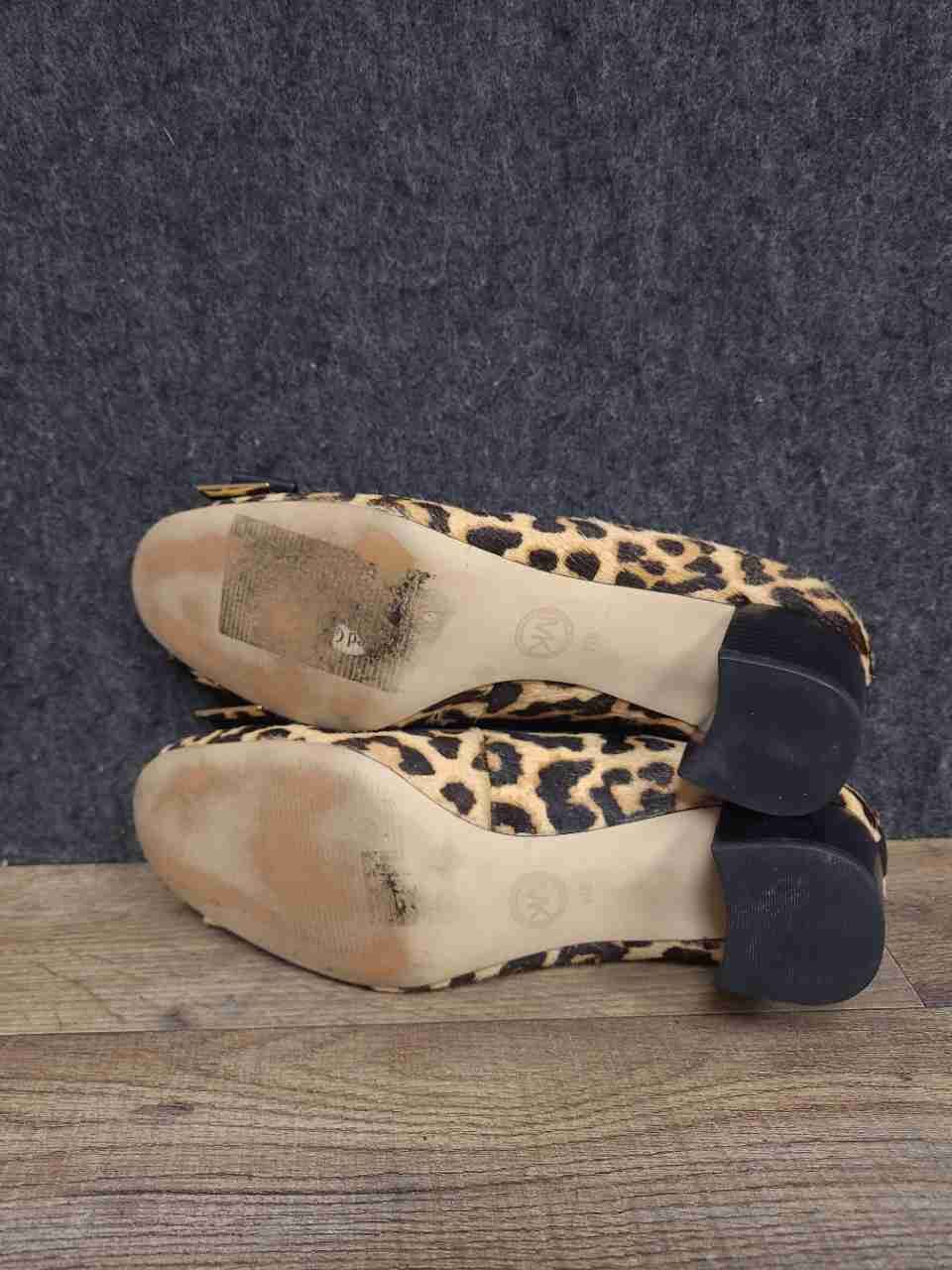 Michael Kors Kiera Leopard Print Calf Hair Block Heel Bow Pumps Size 9