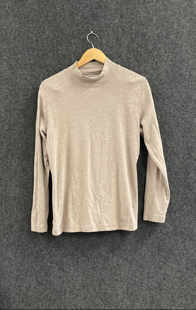 Duluth Trading Co Men's Mock Neck Long Sleeve Shirt Tan Heather Cotton Sz M