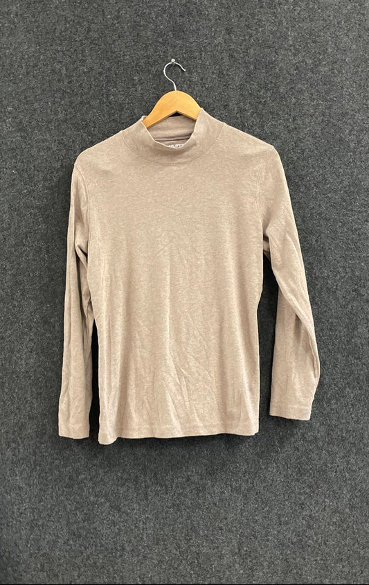 Duluth Trading Co Men's Mock Neck Long Sleeve Shirt Tan Heather Cotton Sz M