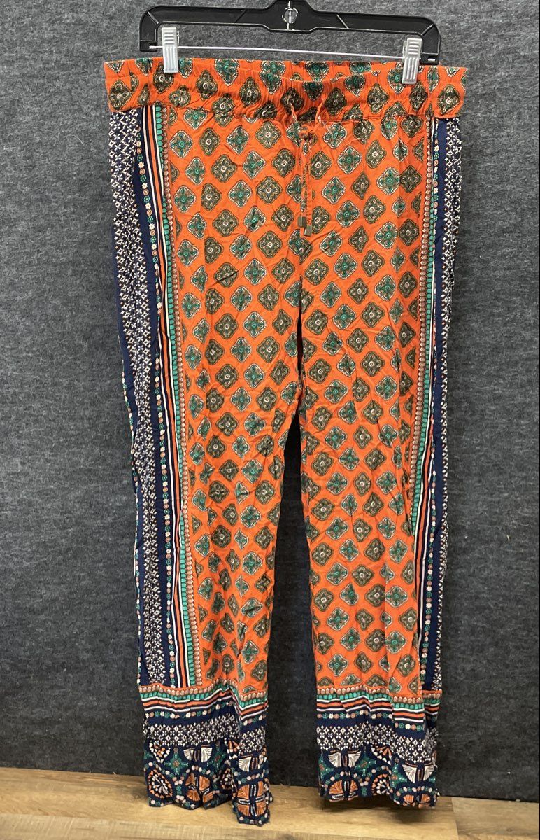 Lucy & Laurel Women's Orange Bohemian Medallion Print Drawstring Pants Size XL