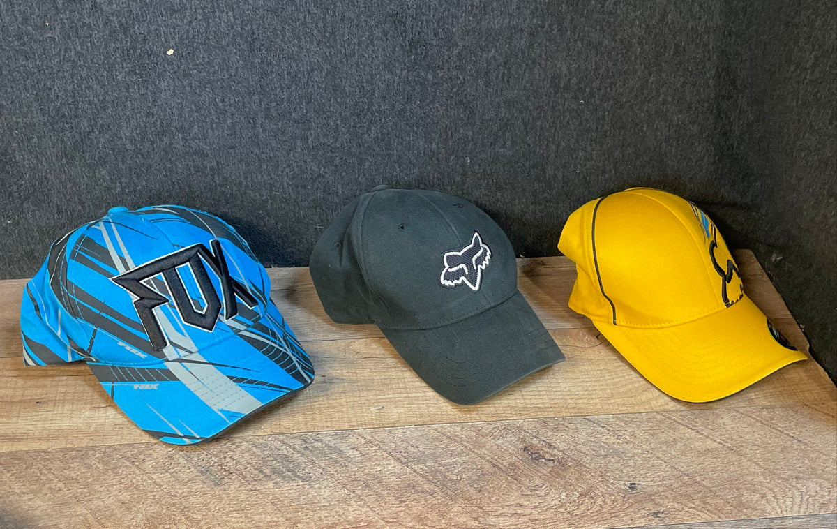 Fox Racing Men's Lot of 3 Baseball Hats Blue Gray Yellow Flexfit Snapback OSFA