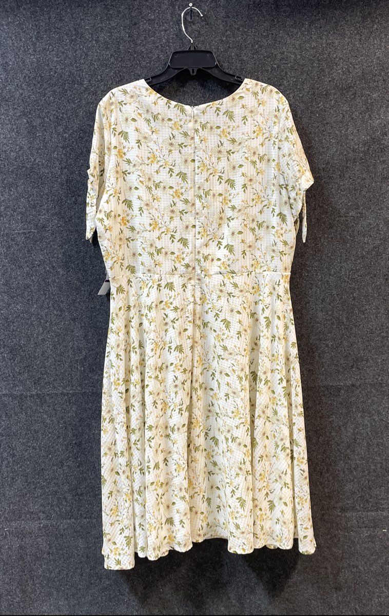 R&K Women's Ivory Yellow Floral V-Neck Short Sleeve A-Line Dress Sz 18 NWT