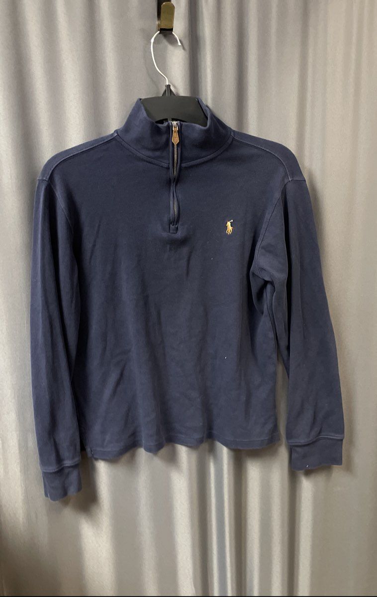 Polo Ralph Lauren Boys Navy Blue 1/4 Zip Cotton Pullover Sweater Sz L (14/16)