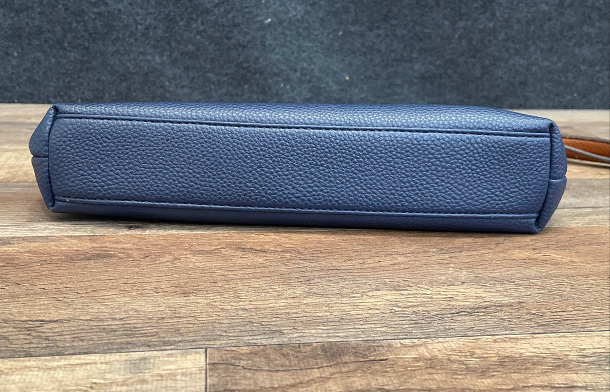 Anne Klein Navy Blue White Pebbled Leather Crossbody Shoulder Bag Gold Tone