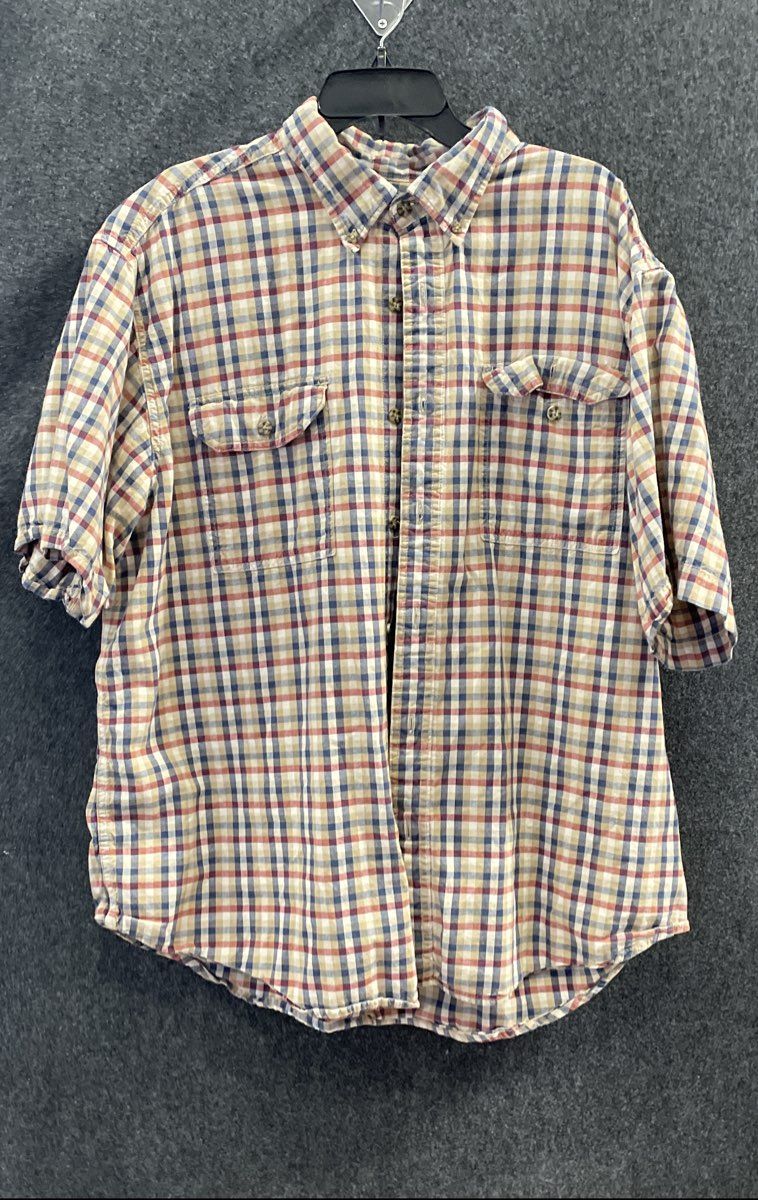 Carhartt Men's Plaid Button-Up Short Sleeve Work Shirt Blue Red Tan Sz XXL