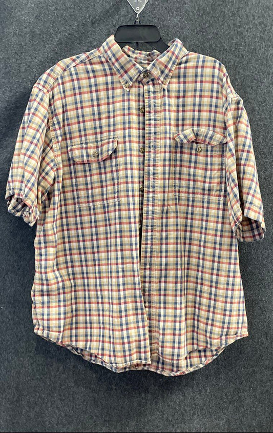 Carhartt Men's Plaid Button-Up Short Sleeve Work Shirt Blue Red Tan Sz XXL