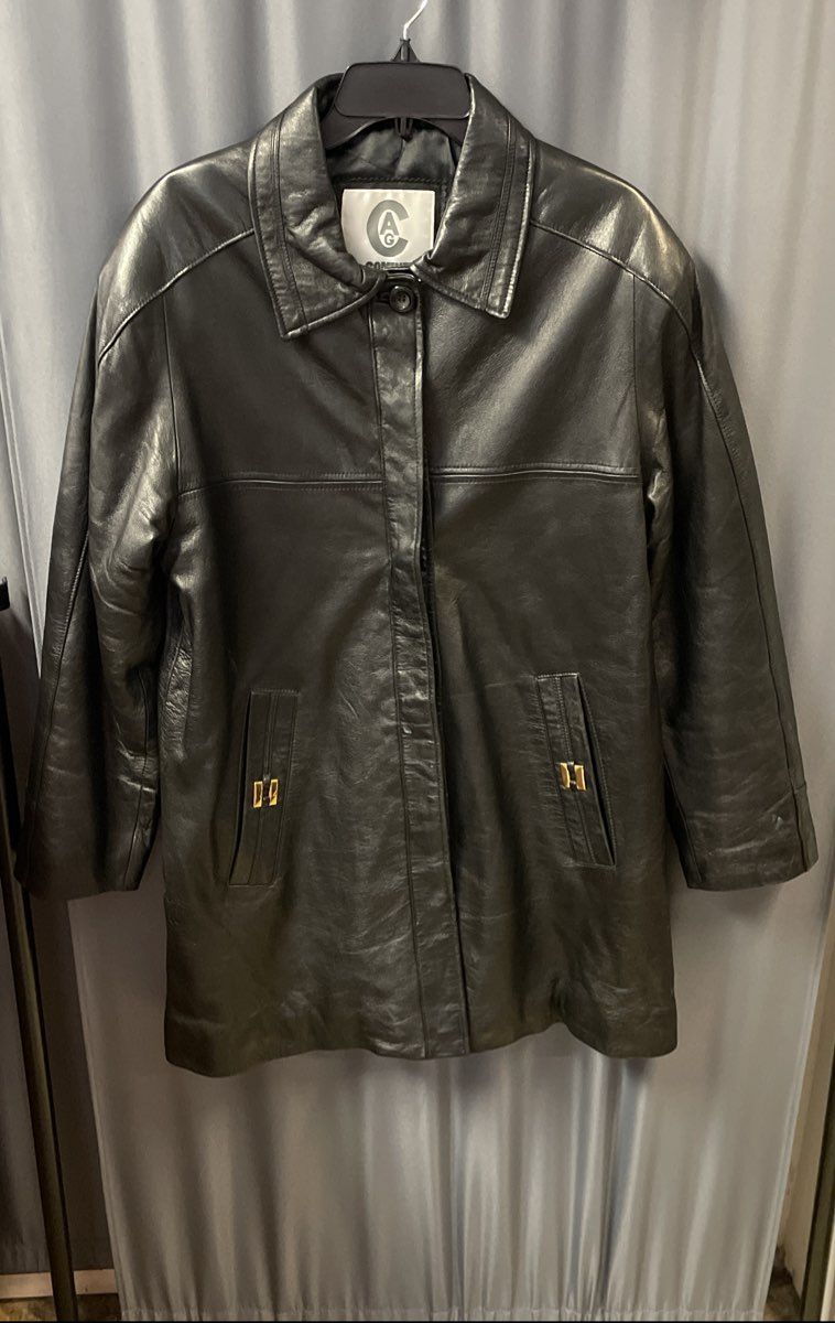 Comint Women's Black Genuine Leather Jacket Gold Hardware Vintage 90s Sz L