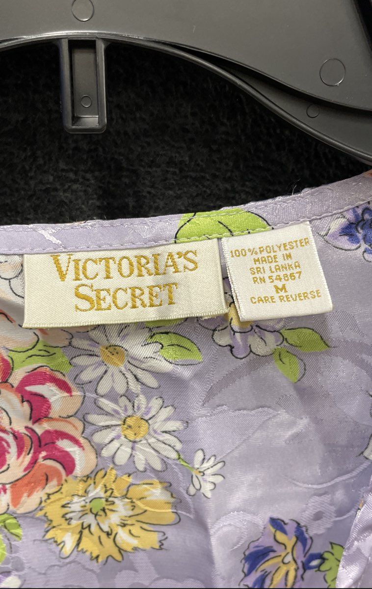 Vintage 90s Victoria's Secret Women's Lavender Floral Satin Pajama Top Sz M