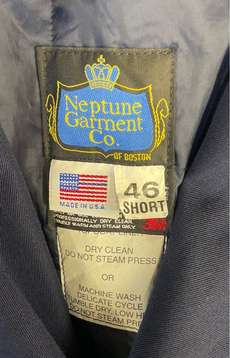Vintage 80s Neptune Garment Co Men's Navy USAF Topcoat Trench Coat Sz 46 Short