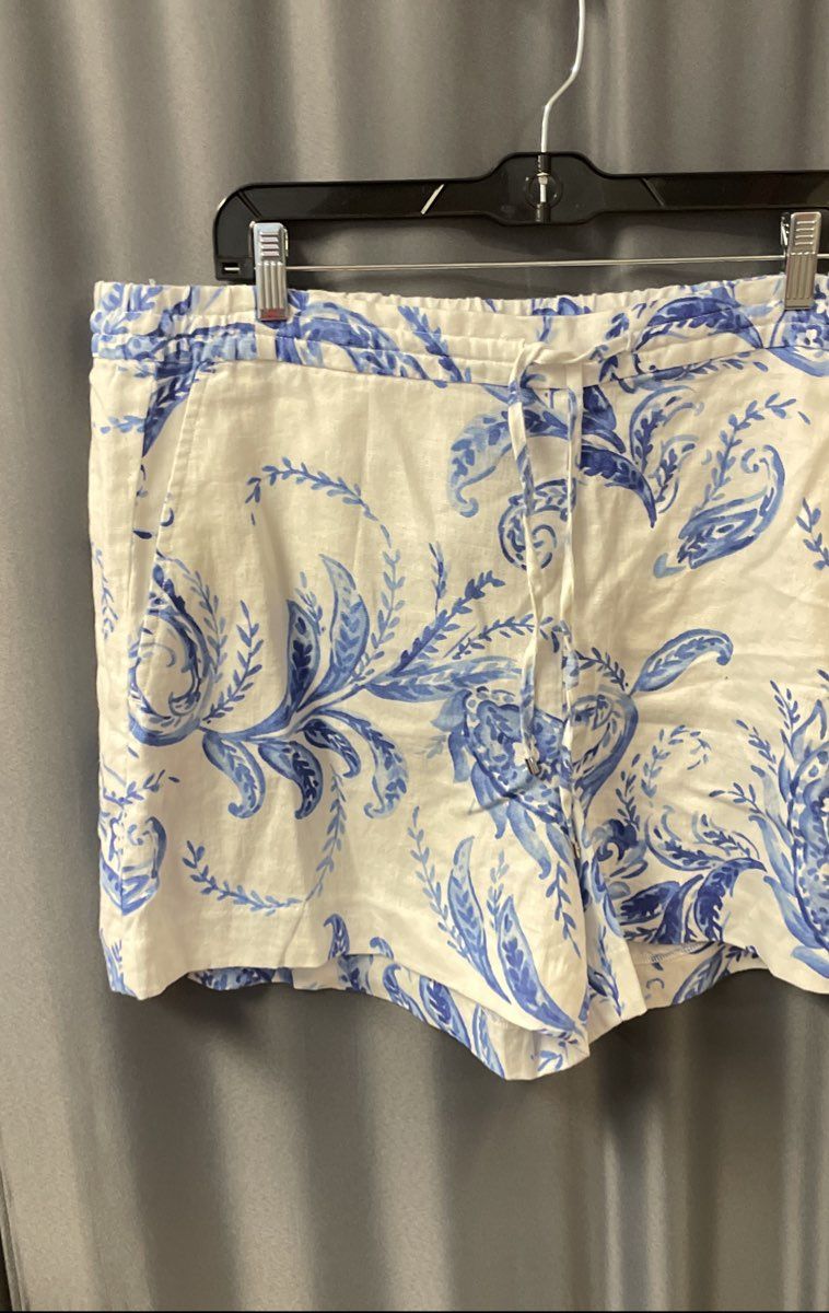 Lauren Ralph Lauren Women's White Blue Paisley Patterned Linen Shorts Sz XL