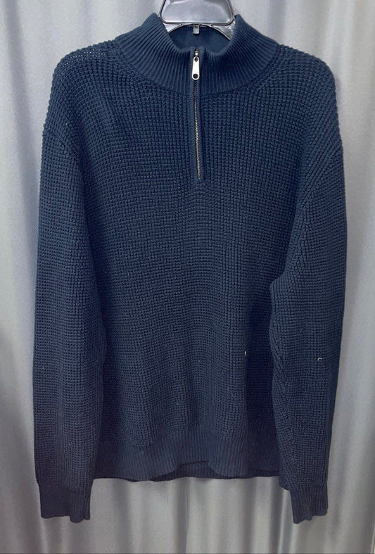 J. Crew Men's Navy Blue Quarter Zip Waffle Knit Cotton Sweatshirt Size XL
