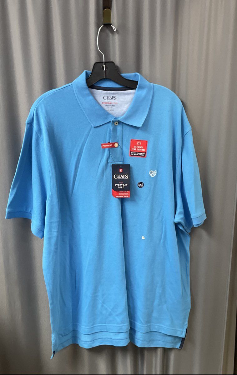 Chaps Men's Everyday Polo Shirt Blue Performance Temp Control NWT Sz XXL