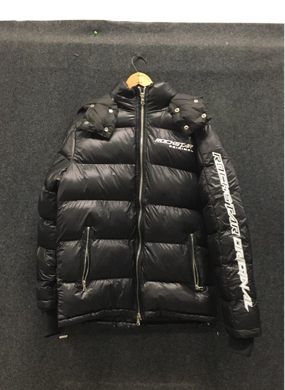 Rockstar Original Men's Alasia Puffer Jacket Black Hooded Logo Sz M