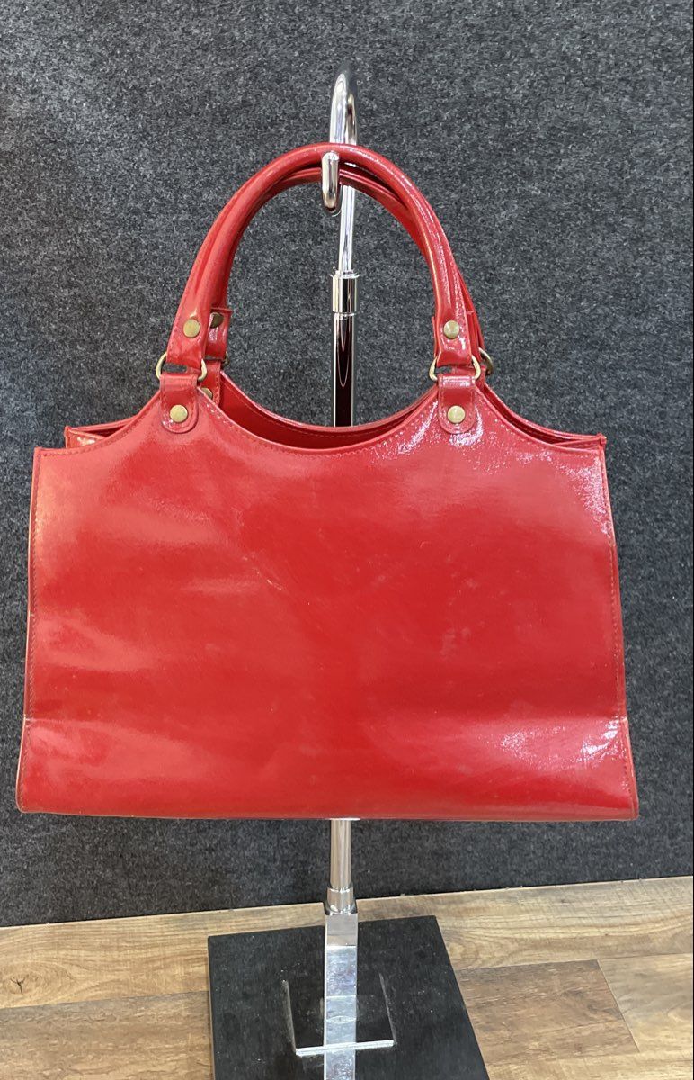 Vintage Red Patent Embossed Floral Satchel Shoulder Bag Handbag