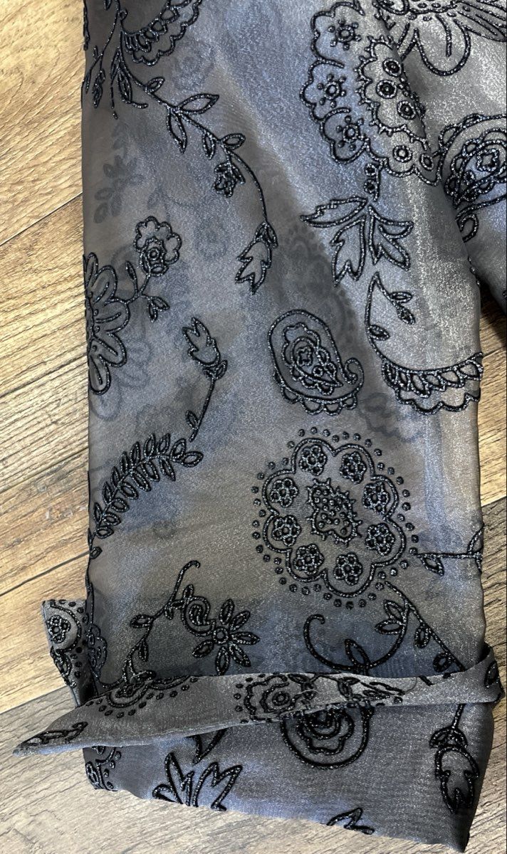 R&M Richards Women's Metallic Gray Floral Embellished Sheer Sleeve Jacket Sz 8