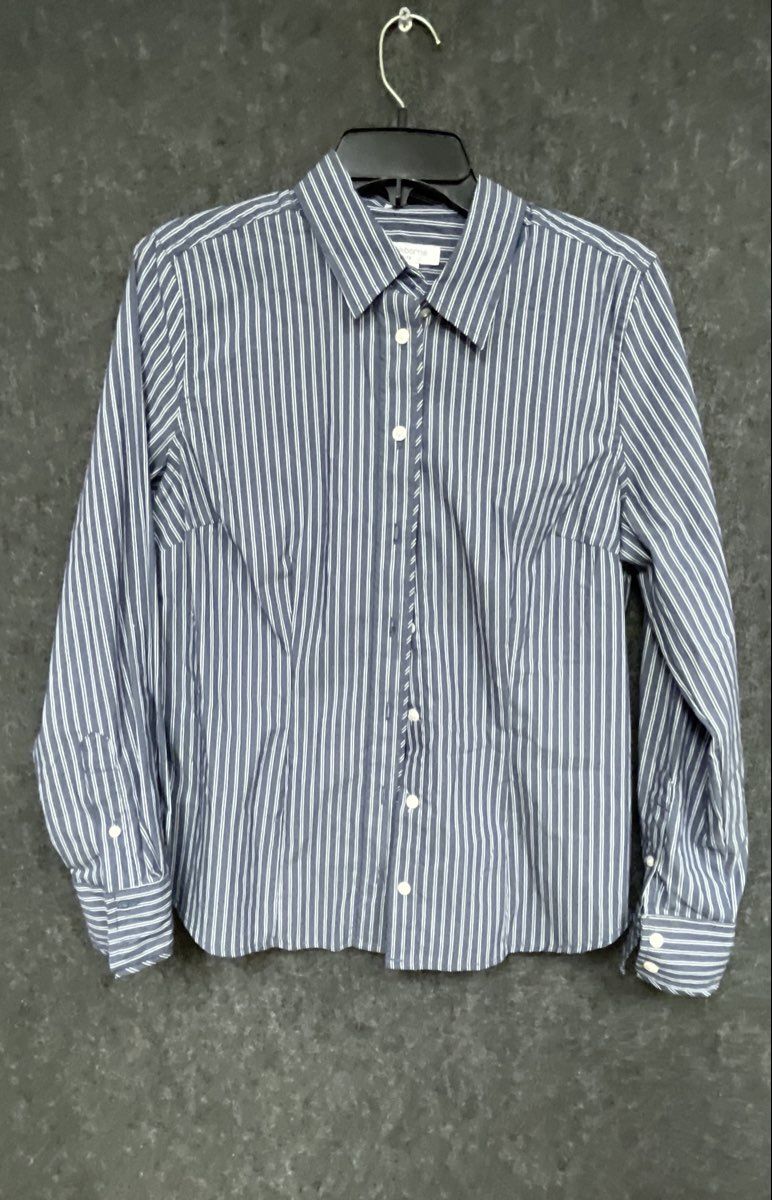Liz Claiborne Women's Blue White Striped Petite Button Down Shirt Sz PL