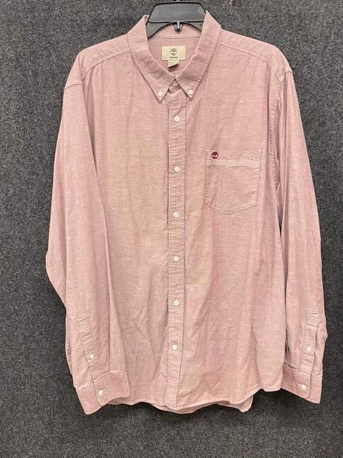 Timberland Mens Oxford Button Up Shirt Long Sleeve Regular Fit Red Sz XXL