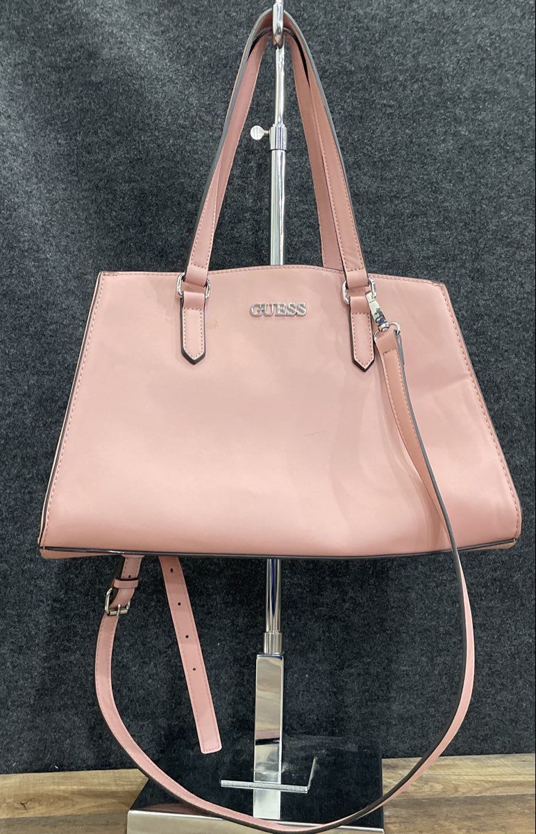Guess Pink Leather Structured Satchel Crossbody Bag Silver Hardware