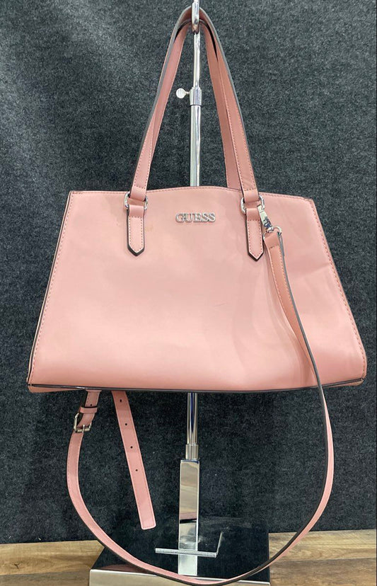 Guess Pink Leather Structured Satchel Crossbody Bag Silver Hardware