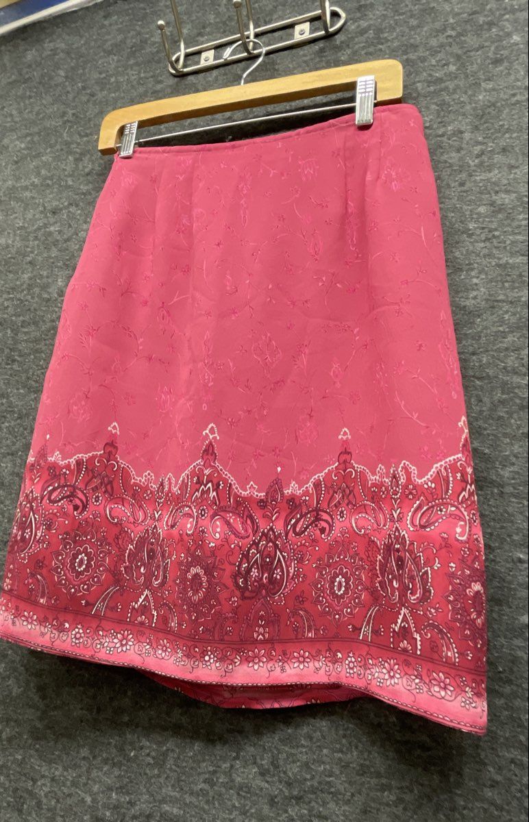 Worthington Women's Pink Floral Paisley Border Print A-Line Skirt