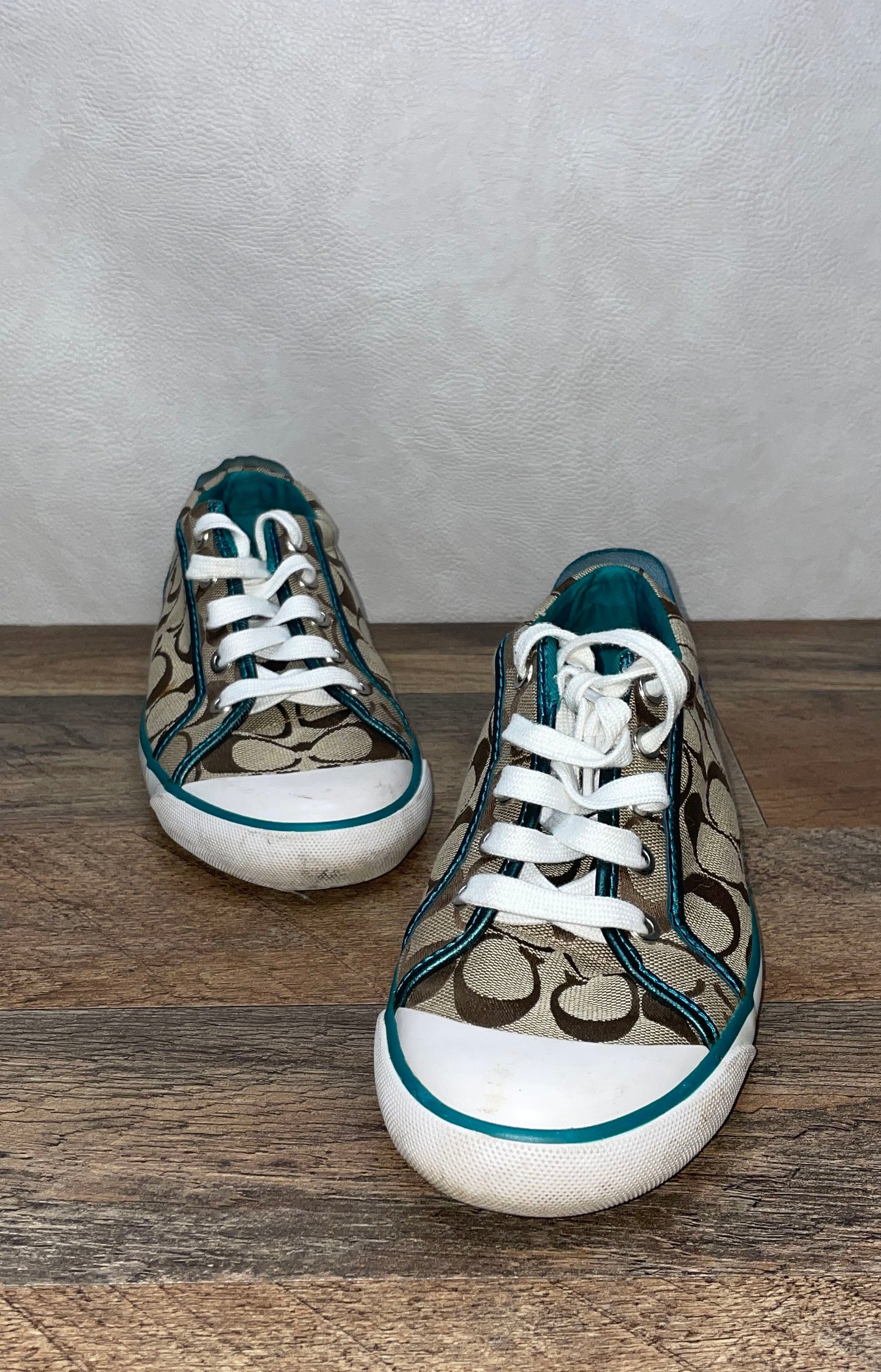 Coach Barrett Signature Khaki Teal Women's Low Top Sneakers Size 8B