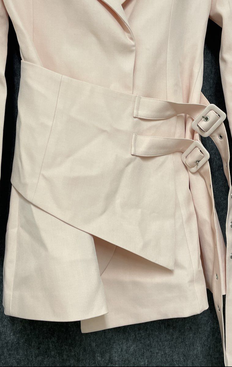 Fashion Nova Women's Pale Pink Asymmetrical Buckle Belted Blazer Sz M NWT