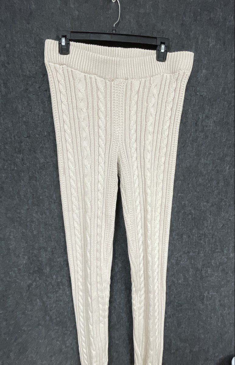 Forever 21 Women's Cream Cable Knit Zip Cropped Cardigan Leggings Set Sz M L