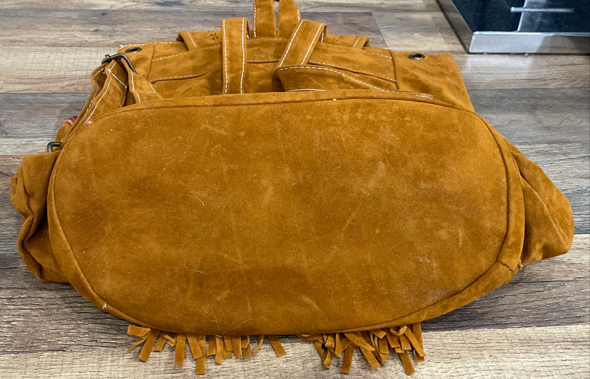 Unbranded Brown Faux Suede Fringe Tassel Boho Backpack Large