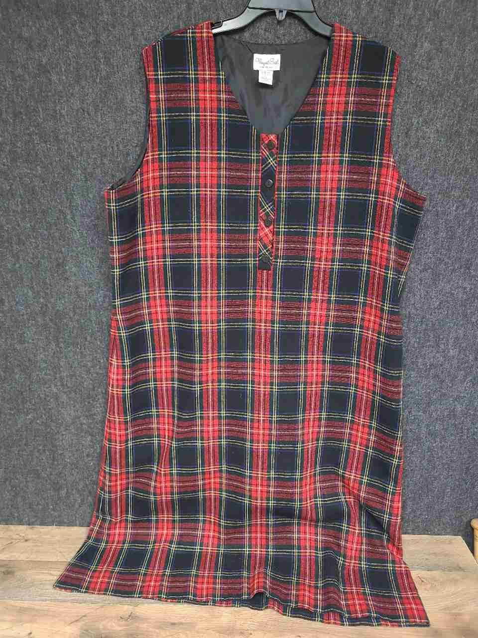 Vintage 90s Margaret Smith Women's Red Plaid Sleeveless V-Neck Shift Dress 20