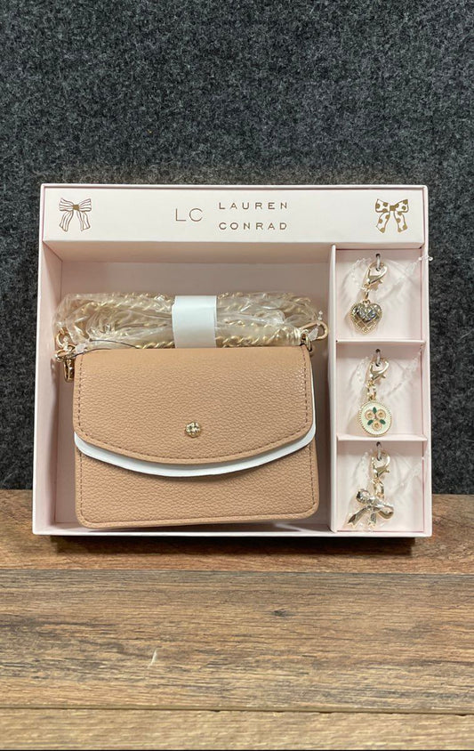 LC Lauren Conrad Tan Bethan Mini Crossbody Bag Wallet Set Removable Charms NWT