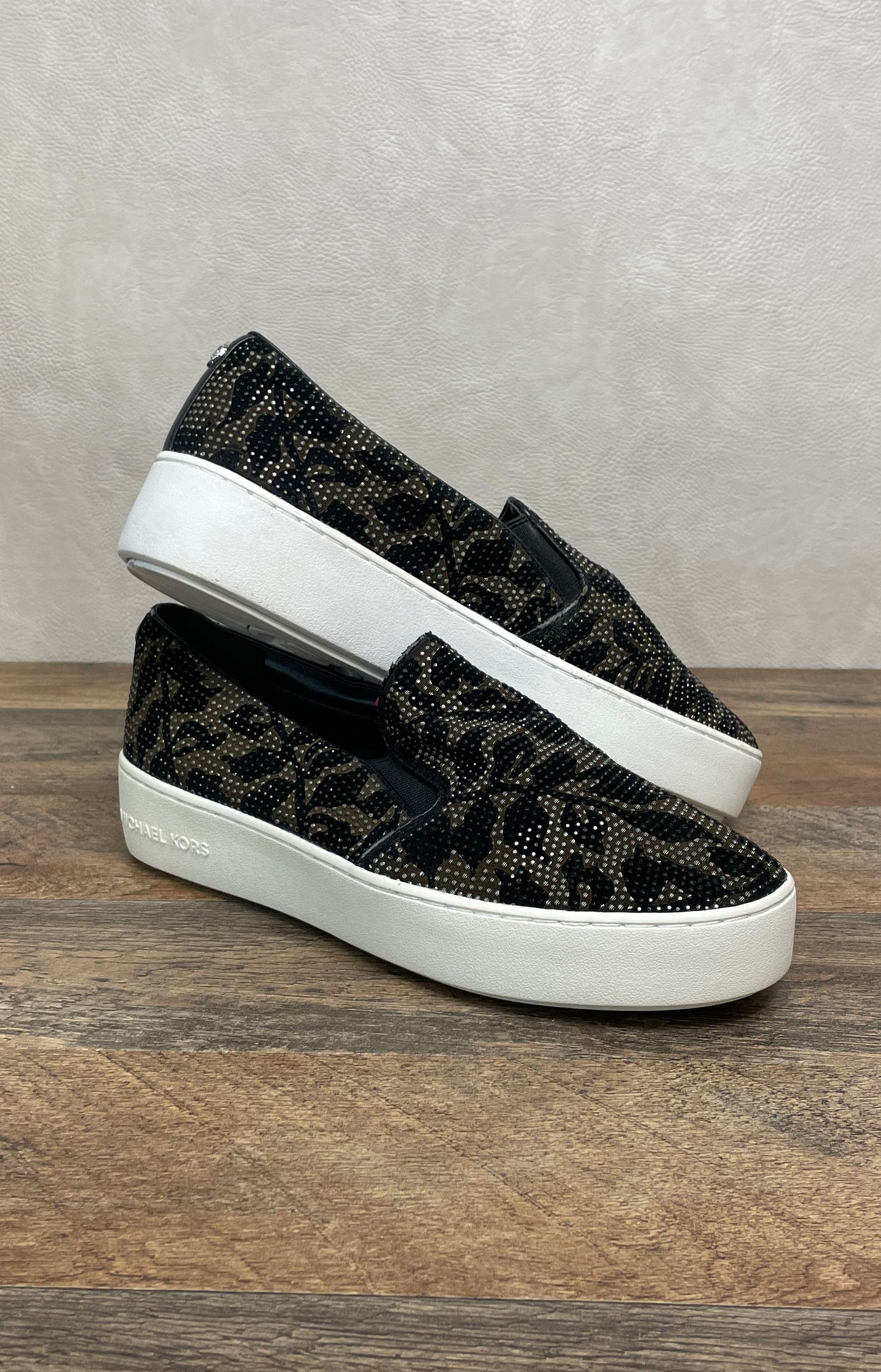 Michael Kors Crystal Camo Rhinestone Platform Slip-On Sneakers Women's Size 8.5