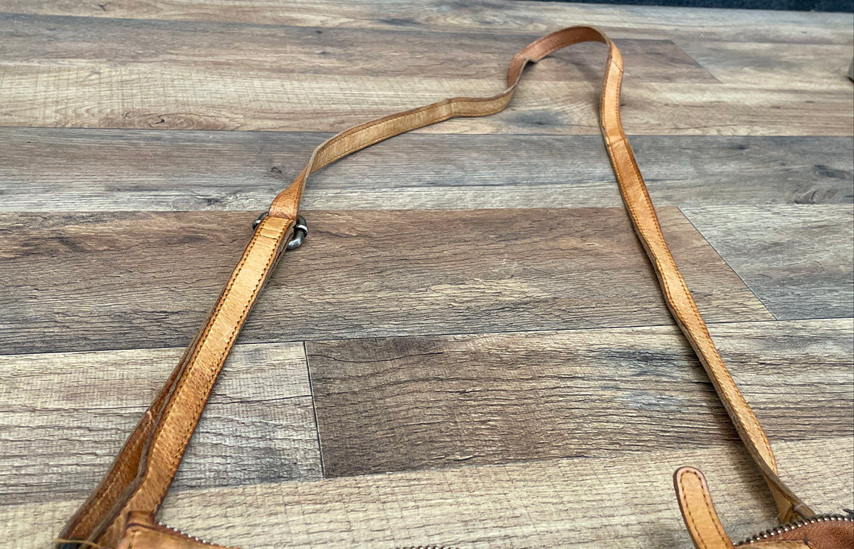 Vilenca Holland Brown Leather Woven Crossbody Shoulder Bag Adjustable Strap