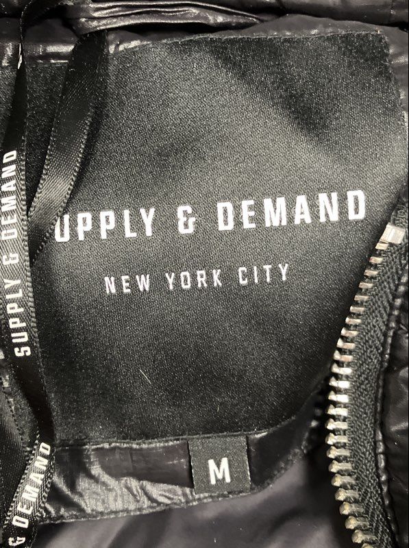 Supply & Demand Men's Black Hooded Puffer Jacket Streetwear Full Zip Sz M