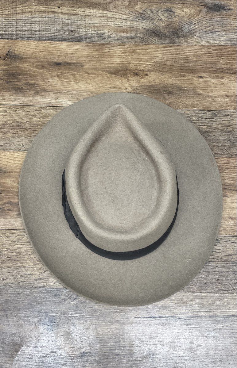 Unisex Fedora Hat Beige Tan Wide Brim Felt Black Grosgrain Ribbon Band