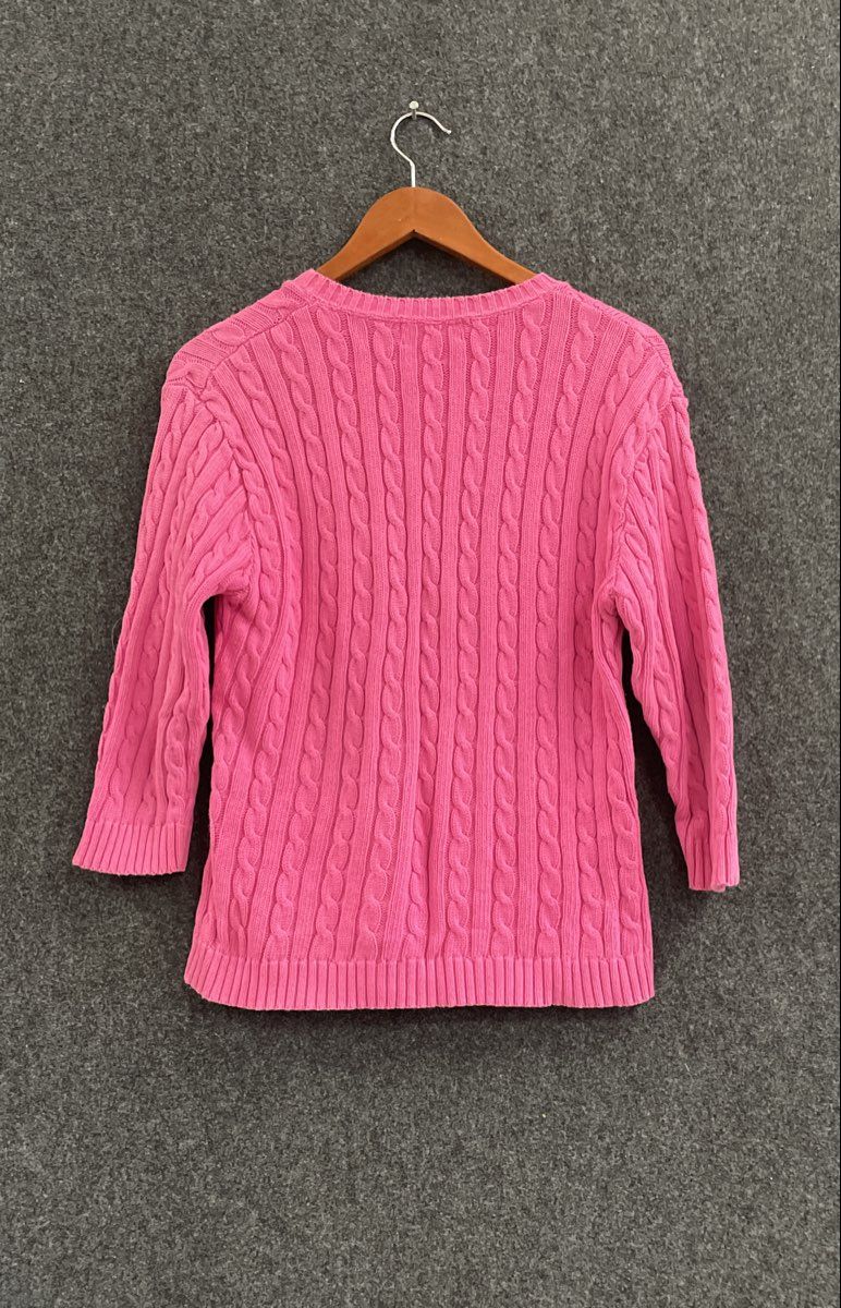 Vintage 90s 525 America Women's Pink Cable Knit V-Neck Cotton Sweater Sz XL