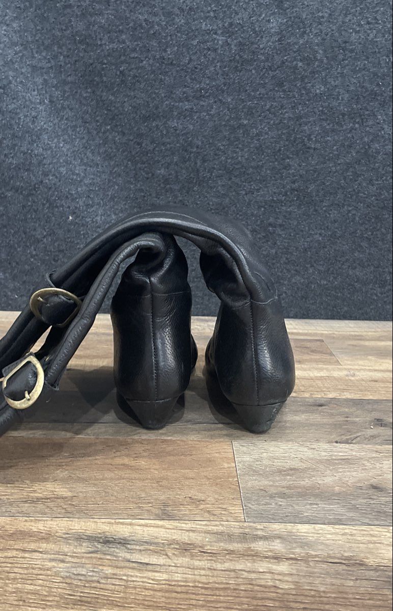Iden Black Leather Wedge Slouch Buckle Boots Women's Size 7.5 M