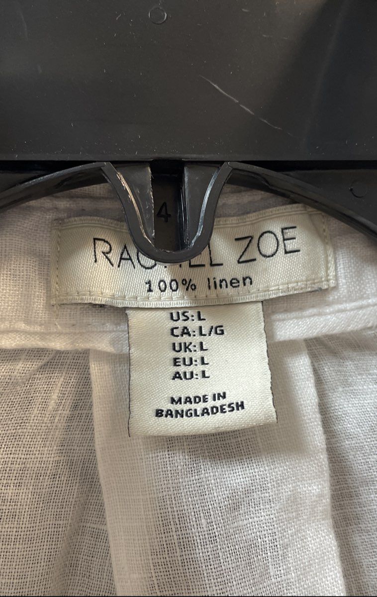 Rachel Zoe Women's White 100% Linen Short Sleeve Split Neck Shirt Blouse Sz L